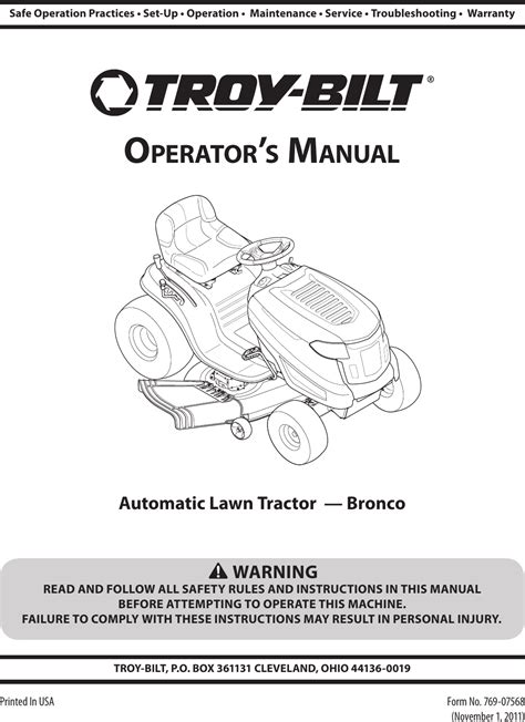 troy bilt bronco tractor manual